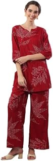 JISORA Women's Red Printed Cotton Co-ord Set Price In India
