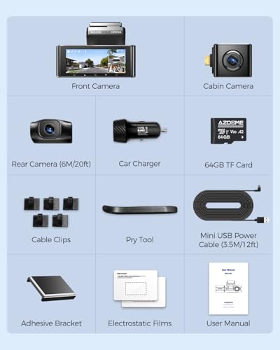 AZDOME 4K Dashcam Cámara Coche, 3 Canales 4K+1080P+2.5K Camara Coche con Tarjeta SD de 64GB (M550 MAX) - imagen 8