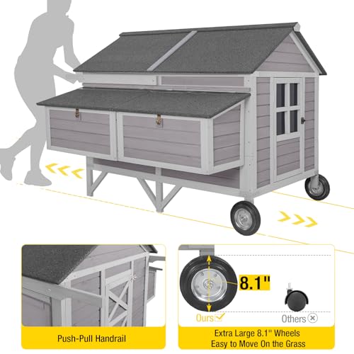Aivituvin Chicken Coop Mobile Wooden Hen House with Nesting Box,Large Poultry Cage Upgrade with Strong Iron Frame,Durable & Waterproof
