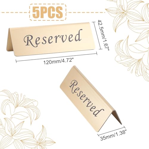 UNICRAFTALE 5Pcs Reserveds Table Signs Stainless Steel Reserved Sign for Restaurant Golden Metal Table Top Reserveds Sign Double Sided Reserved Tables Signs for Business Office Weddings Events - Image 2