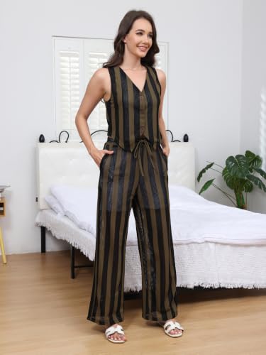 Anetyflying Women's 2 Piece Pants Sets Striped Outfits Vacation Beach Set — view 3