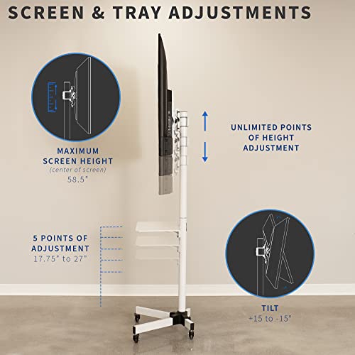 Vivo Mobile Tv Cart For 13-60 Inch Screens Up To 55 Lbs, Lcd Led Oled 4K Smart Flat And Curved Panels, Rolling Stand, Laptop Dvd Shelf, Locking Wheels, Max Vesa 400X400, White, Stand-Tv04Mw #TOP5