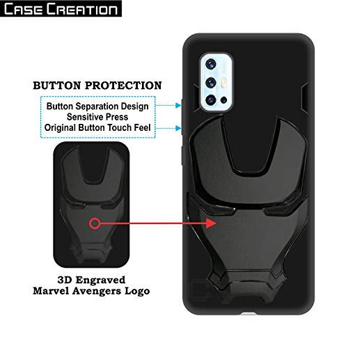 Image of COVERLY Official 3D Touch Feel Trending Avengers Logo Mask Soft Rugged Grip Silicone Iron Man Super Power Cartoon Movie Engraved Silicone Matte Back Cover for Vivo V17 (2019) -HD Black Avenger
