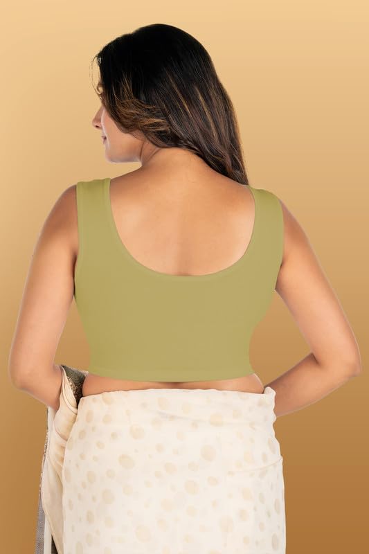 Image of Abhi Readymade Saree Blouse for Women- Sleeveless, Round Neck, Regular-fit, Stretchable, Pull-on Style Blouse