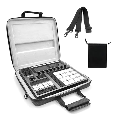 Musiin Premium-Hartschalen-Reisetasche aus Samt für Native Instruments Maschine+Plus NI MK3 Drum Controller und analoges Gerät mit Riemen (Grau)