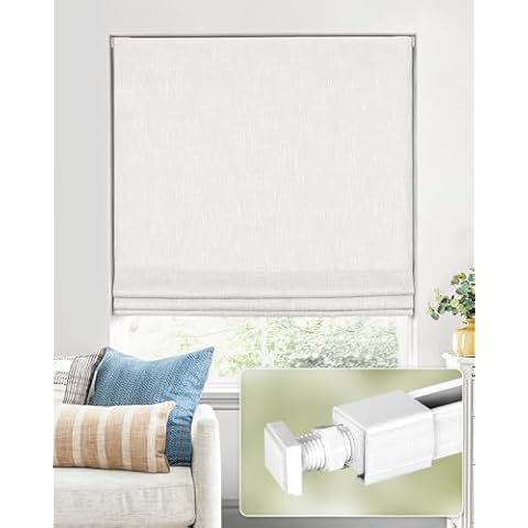 UNISHADES No Tools No Drill Cordless Roman Shades 100% Blackout Mountable Window Frame Size (33 6/8-34 1/8)" W × 64" H Blackout White Cover