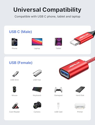 Image of JSAUX USB C to USB 3.0 Adapter [2 Pack], USB C Male to USB Female OTG Cable Adapter Compatible with MacBook Pro /Air, iPhone 17 Pro Max /iPhone Air /16e /16 /15 Series, Samsung Galaxy S25 /S24 /S23-Red