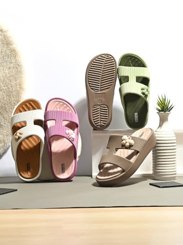 Image of DOCTOR HEALTH SUPER SOFT Women's EVA Platform Slide Slippers | Soft Cushioned Lightweight Anti-Skid Bathroom House Slippers | Floral Charm Comfort Slides for Indoor Outdoor Everyday Wear