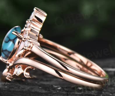 Unique Bridal Ring Set Pear Turquoise Engagement Ring Set Vintage Diamond Ring Set Rose Gold Silver Women Cluster Marquise Ring Fine Jewelry #TOP4