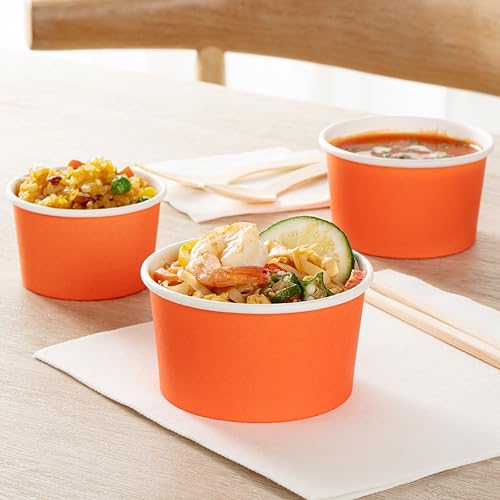 Image of Coppetta 8-Ounce Dessert Cups, 50 Disposable Ice Cream Cups - Lids Sold Separately, Sturdy, Orange Paper Frozen Yogurt Bowls, For Hot And Cold Foods, Perfect For Gelato Or Mousse - Restaurantware