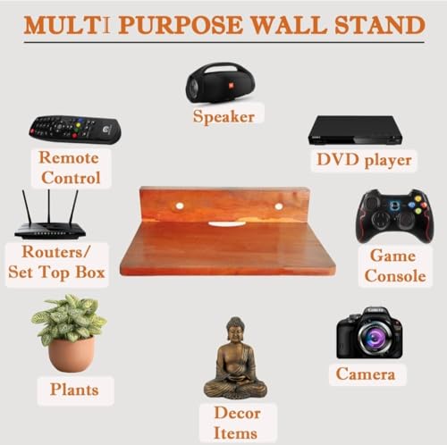 Image of Solid Wood Wall Mount Set-Top Box Stand | Durable Floating Shelf for WiFi Router, Speakers, Gaming Console & Home Decor