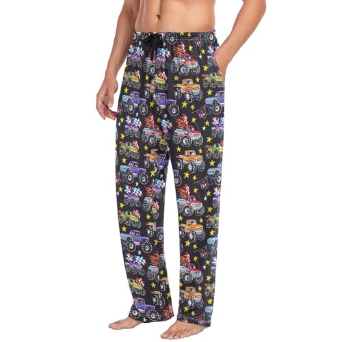 Laprad Men's Pajama Pants Lounge Comfy Pjs Bottoms Colorful Monster Trucks Soft Sleep Pant with Pockets4