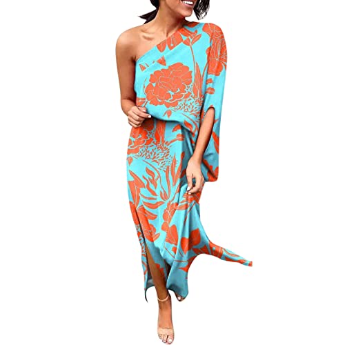 Generisch Vestido de mujer con dobladillo asimétrico con frente envolvente para ocasiones festivas con estampado floral moderno con elegantes mangas de mariposa, verde, S