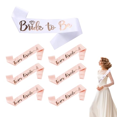 7 Pcs Hen Party Sashes Accessories Sets 6 Rose Gold Team Bridal Belts 1 White Bride-to-Be Belt Bride to Be Sash Hen Do Sashes for Hen Party Wedding Bridal Shower Party Decorations