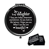 Calyders to My Daughter Travel Pocket Makeup Mirror,Compact Pocket Mirror(Black),Inspirational Gift