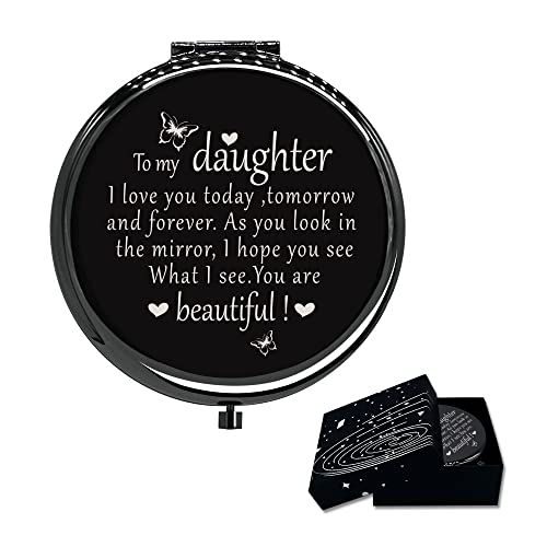 Calyders To My Daughter Travel Pocket Makeup Mirror,Compact Pocket Mirror(Black),Inspirational Gift For Daughter Birthday Graduation,Children's Day,Wedding Gift,Teens Gift From Mom Dad #TOP1