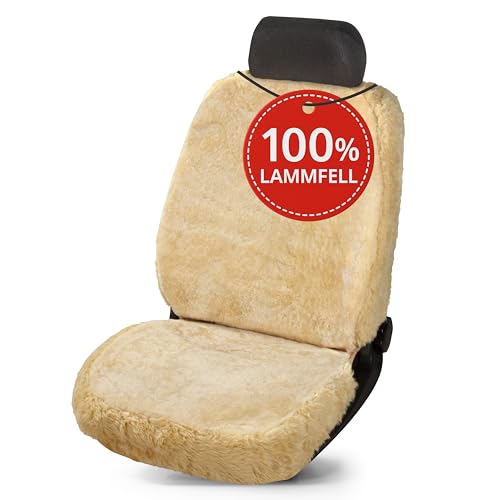 Walser Lammfell Sitzbezug für Auto Trish, Auszeichnung Sehr Gut* Lammfell Autositzbezug, Lamm Fell Sitzbezug, 1 Stück Fell Sitzbezüge Auto Vordersitze, weicher Fellbezug Autositz beige