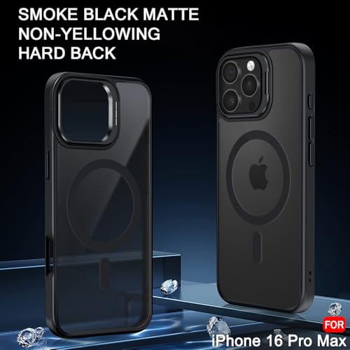 Image of TheGiftKart Hybrid Matte Frosted Back Cover Case for iPhone 16 Pro Max Compatible with MagSafe | Built-in Stand | Shockproof Hard Back Cover Case for iPhone 16 Pro Max (PC & TPU, Translucent Black)