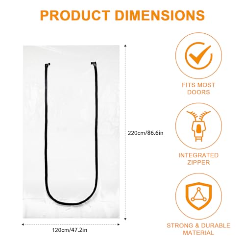 BigKing Staubdichte Tür mit Reißverschluss, U-förmig, transparente Abdeckung, 220 × 110 cm, Anti-Staub-Folie für Heimdekoration, Renovierung und Neubau (1 Stück, transparent)