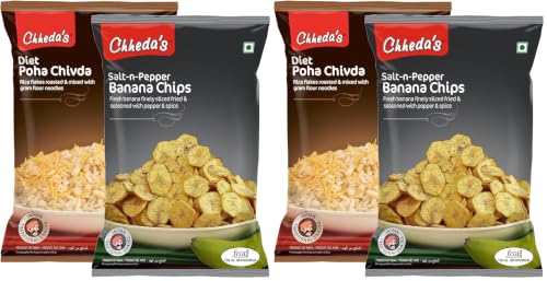 Image of Chheda's - Salt N Pepper Banana Chips (350 Gm) and Diet Poha Chivda (300 Gm) | Banana Wafers | Indian Namkeen | Tasty Snacks - Combo Pack (Pack of 2)