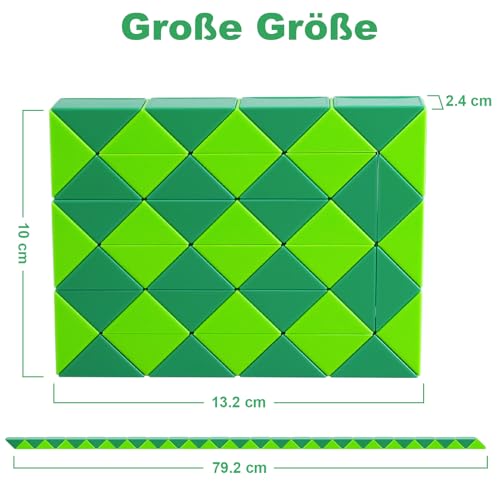 ECHOCUBE Magischer Schlangenwürfel, 48 Blöcke Magische Schlange Lineal Twist Puzzle Party Geschenke, pädagogische kreative Schlange Fidget Spielzeug für Kinder/Erwachsene (Grün)