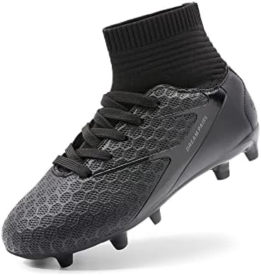 DREAM PAIRS Boys Girls HZ19002K All Black Soccer Football Cleats Shoes Size 5 M US Big Kid