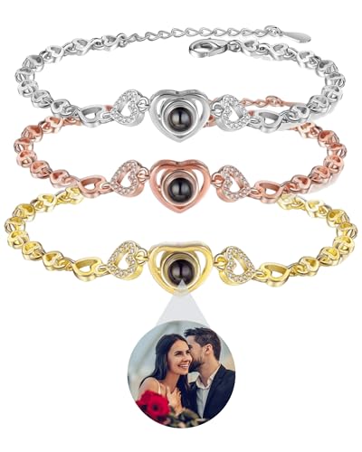 Pulsera con Foto Personalizada,Pulseras Personalizadas,Pulsera con Foto Dentro Para Hombres Mujeres,Regalos Personalizados Para El Día De San Valentín,Cumpleaños,Día De La Madre,Aniversario (Estilo 3)