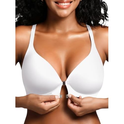 Racerback Bras with Metal Magnetic Front Closure - S-XL Wireless for Women No Underwire Seamless Supportive Bralettes Beige Large