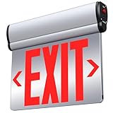 SASELUX Led Edge-Lit Exit Sign ,Brushed Aluminum Housing Double-Sided Mirrored Rotating Acrylic Panel,Hardwired Emergency Exit Signs with Battery Backup, 120V-347VAC,Red Led Emergency Exit Light for Business , UL Listed,Top/Side/Wall Mount(1 Pack)