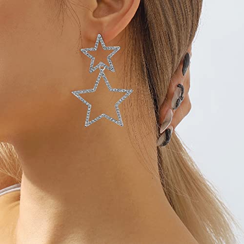 Vikeney Star Earrings Dangle Silver Gold Sparkly Rhinestone Earrings For Women Big Star Drop Earings For Girls Birthday Party Star Jewelry Gifts #TOP4