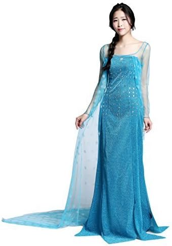 Princess Elsa costume dress by Adult Frozen long dress dressing costume women elegant dress parties (XXL)
