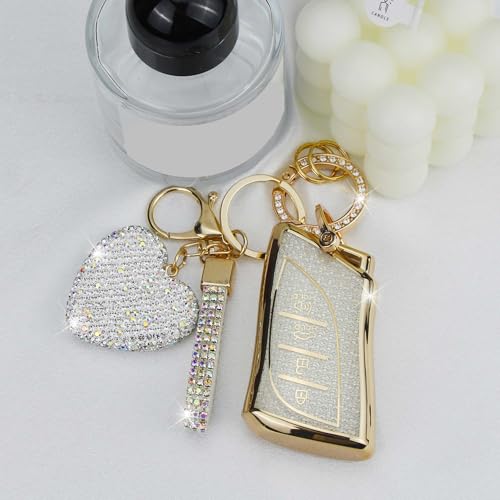 YIKECASE Key Fob Cover with Diamond Keychain Car Key Holder Case Compatible with Lexus ES350 ES300h UX200 LS500 LS500H LC500 LC500h Smart Remote Key Protector for Women, 4 Buttons (White-Heart) by YIKECASE - Used condition - Image 4