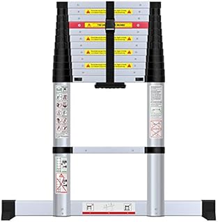 WolfWise 3.8M Telescopic Ladder with Stabiliser Bar, Aluminum Telescopic Extension Tall Multi Purpose Loft Ladder, 330 pound/150 kg Capacity Black
