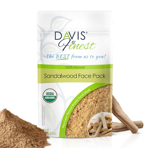 Davis Finest Pack de masque facial hydratant en poudre de bois de santal, éclaircissement naturel de la peau, teint uniforme, masque facial rajeunissant 100g