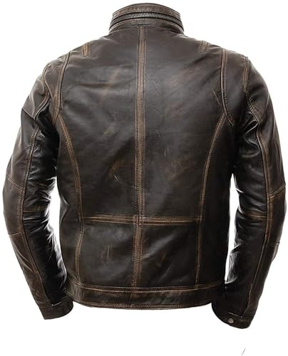 Image of Men's Leather Jacket Cafe Racer Biker Style Retro Stripes Jacket, Motorcycle Racing Leather Jacket Men