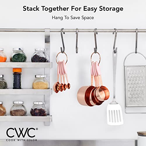 Cook With Color 8 Piece Copper Measuring Cups And Measuring Spoon Set Stainless Steel With Soft Touch Silicone Handles, Nesting Liquid Or Dry Measuring Cups Set (Pink) #TOP2