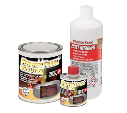 POWER TANK Tankversiegelung Motorrad 2k Gum elastischen 700 g Set Tankentroster Innen Versiegelung Tanksanierung Rost Tank Entrosten Und Versiegeln Tankinnenlack Tankbeschichtung Rostlöser Auto Moped