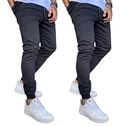 Kit 2 Calça Jeans Masculina Jogger Com Punho (M, PRETO E PRETO)