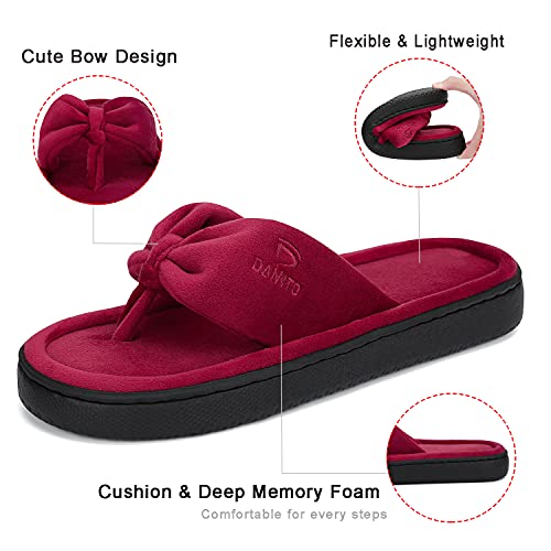 Dannto Women's House Slippers Memory Foam Flip Flops Thong Indoor Shoes Open Toe （Wine Red,38/39) #TOP1