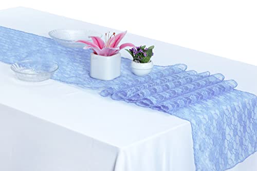 Pack of 15 Lace Table Runners 12 x 108 Inch for Wedding - Baby Blue