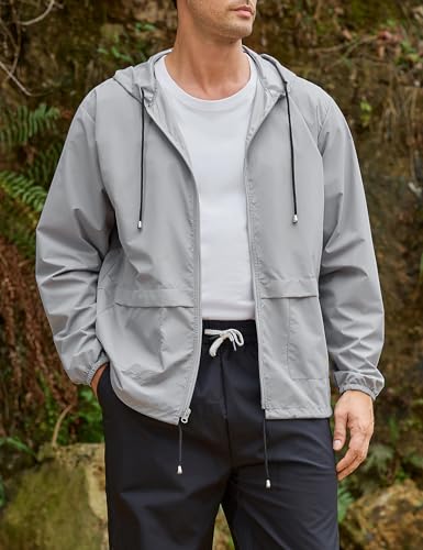 Image of Mens Rain Jacket Lightweight Waterproof Raincoat with Hood Packable Windbreaker Jacket Hiking Cycling