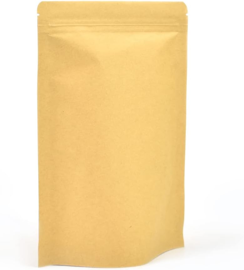 100 Kraft Paper Stand-Up Reusable Food Pouches (130 x 210 x 40mm) | Foil-Lined, Heat-Sealable | Resealable Ziplock Bags Tear Notch | Brown Paper Packaging for Coffee Beans, Nuts & Snacks Etc