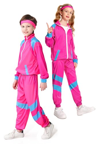 COREWO Boys 80s Tracksuit Kids Hip Hop Costume Top Pants Sets Outfit Retro Dance Sportswear