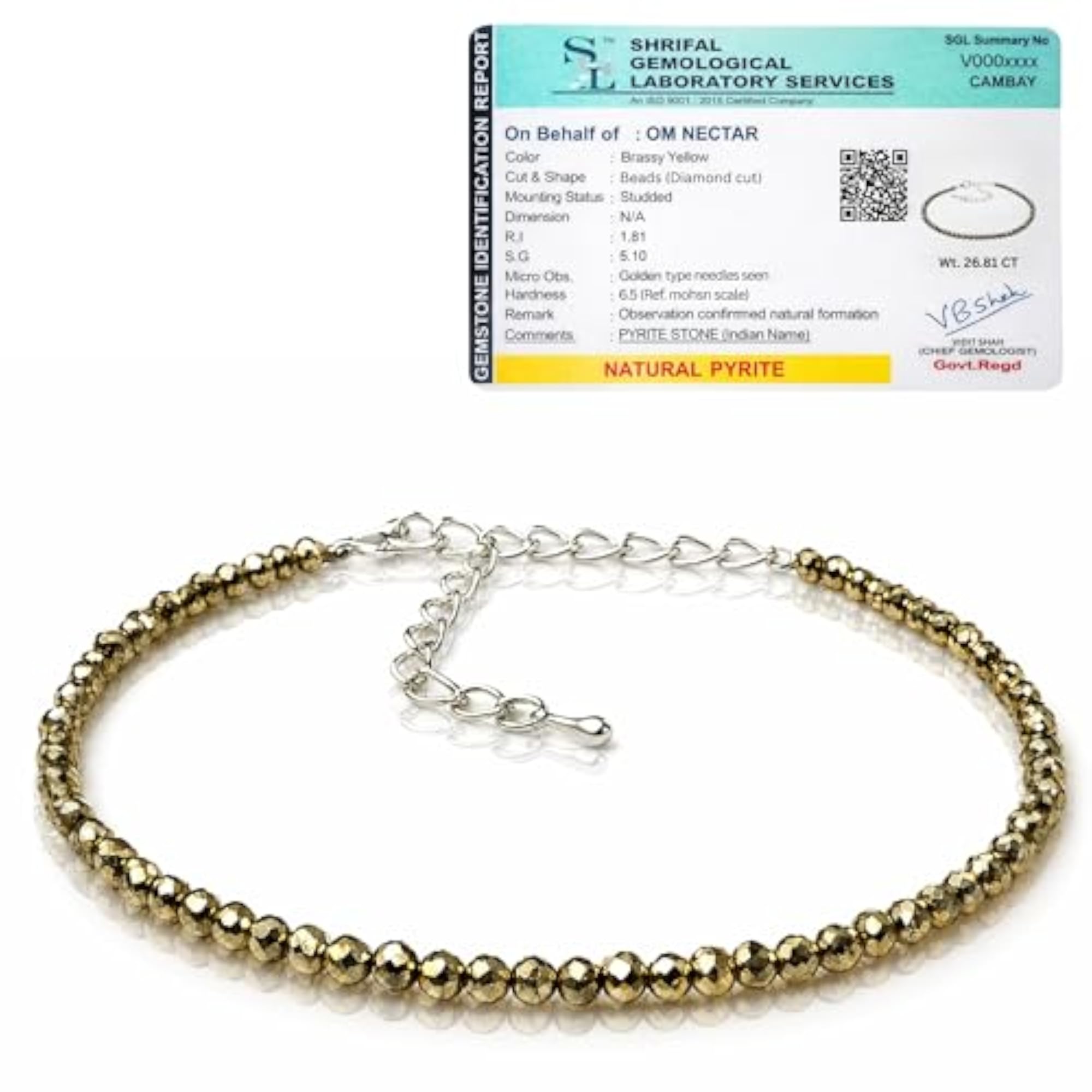 Women's Pyrite Anklet, Healing Stone for Wealth & Luck