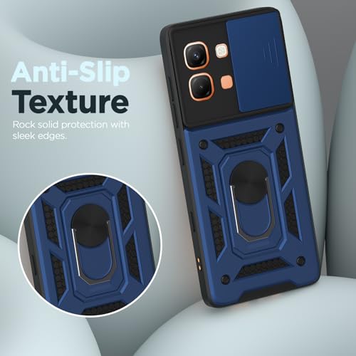 Image of Outlouders Back Cover for Infinix Note Edge 5G | D10 Tough Armor 360 Protection Case with Sliding Camera Shield & Ring Holder Stand Bumper Case (Blue)