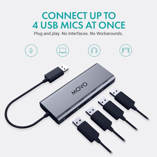Movo UMX-1 USB Microphone Hub – 4-Port Powered USB Interface for Podcasting & Streaming Mics – Low-Noise, High-Speed by Movo - Image 2