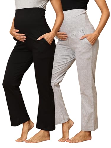 Image of The Mom Store Maternity Track Pants | for Pregnant Women with Ultimate Comfort | Prenatal Yoga Pants | Pre and Post Pregnancy
