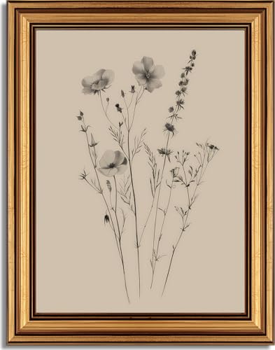 Vintage Gold Framed Canvas Wall Art Minimalist Floral Poster Artwork