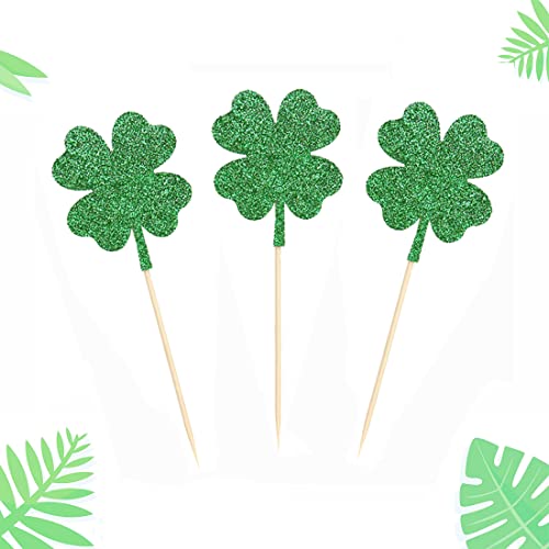 Morndew 24 Pcs Green Glitter Four Leaf Clover Cupcake Toppers For St Patrick's Day Party Birthday Party Baby Shower Wedding Party Decorations #TOP3