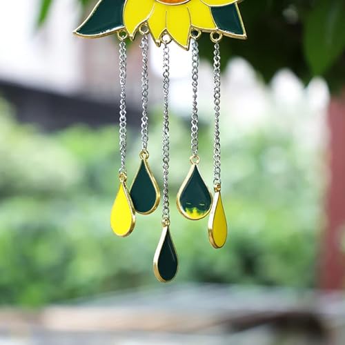 Sunflower Wind Chimes Ornaments, Stained Glass Dripping Sunflower Pendant Window Hanging Panel Decoration with Chain, Flower Wind Chimes Art Decorations for Garden Patio Decor - Image 5